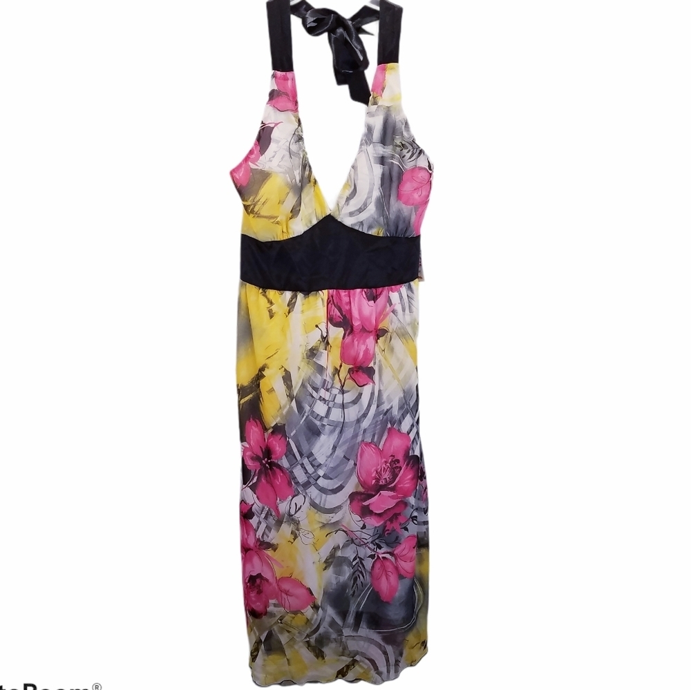 Cefian USA Women's Size Medium Dress Floral Halter Party Watercolored Bridesmaid